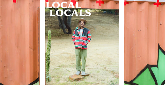 Photo Cisco Adler posing wearing Malibu Sandals Felt Closed-toe Colony with olive pants, Red flannel and Hat for Local Locals segment.