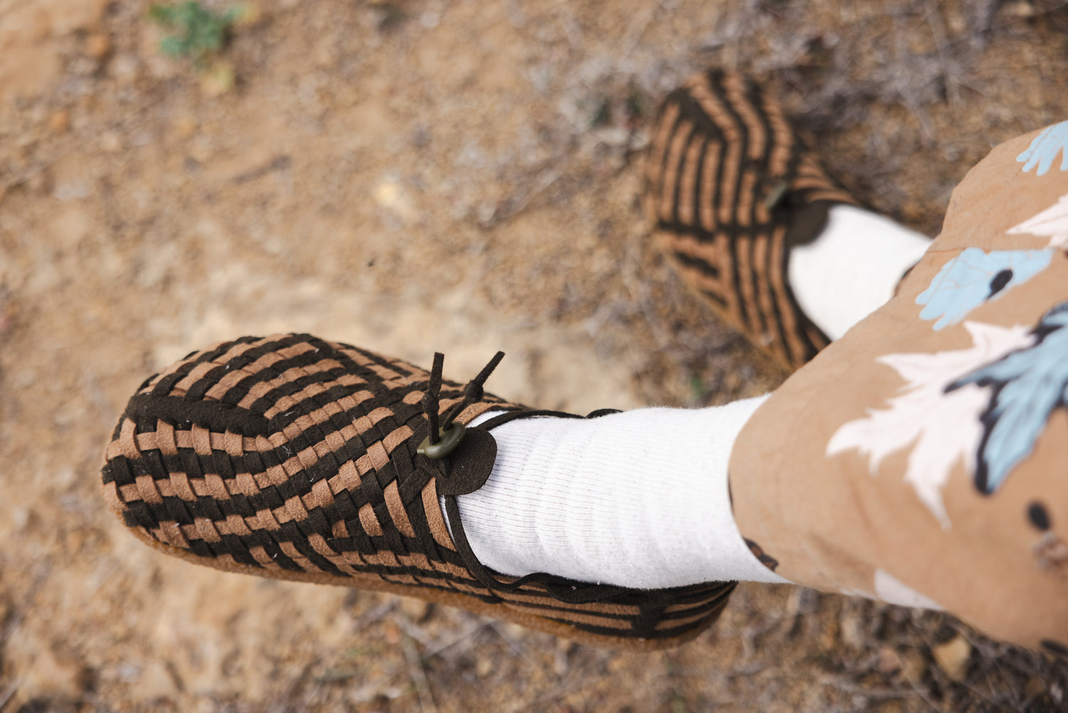Malibu sandals hand woven Latigo in vegan leather in two tone olive and crepe sole home page banner for fall winter