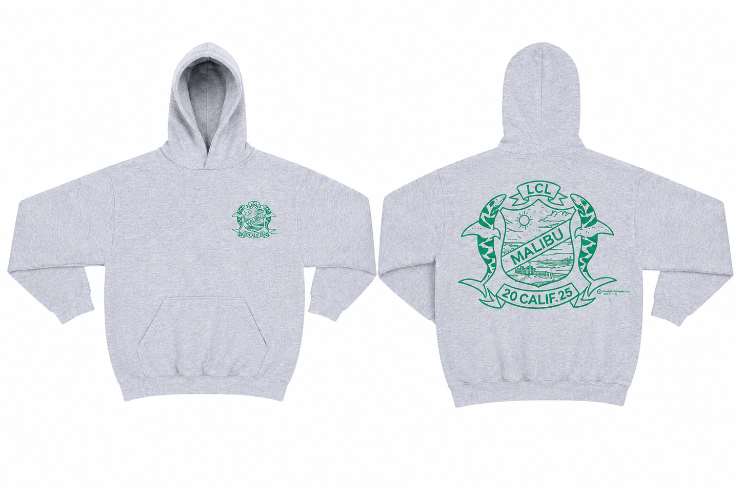 Men's Shark Crest Hoodie - Heather Grey / Green