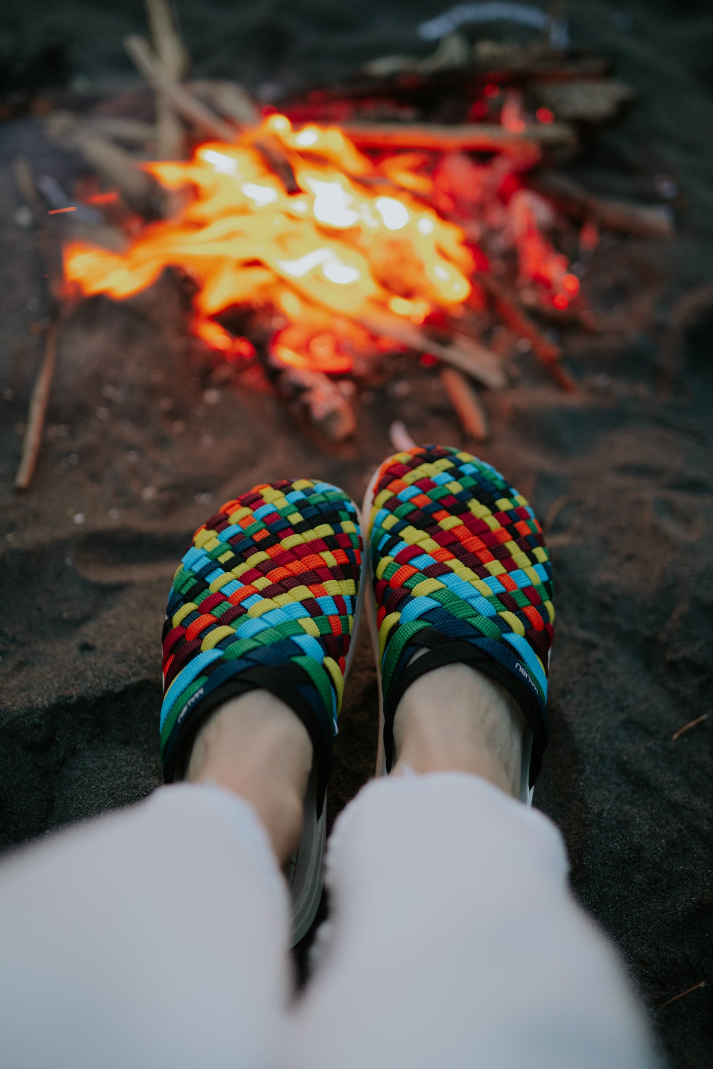 Malibu Sandals Multicolor woven colony sandal in white eva rubber sole