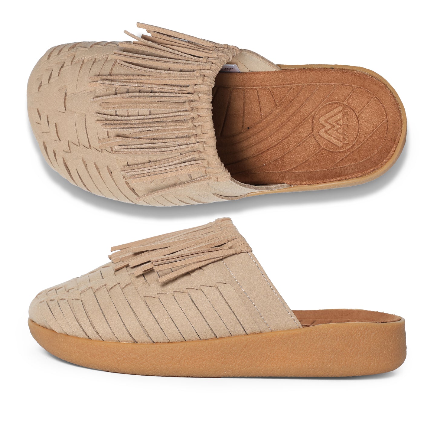 Thunderbird Thatched Mule | Suede Vegan Leather | Rubber | Beige | Tan