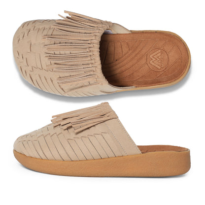 Thunderbird Thatched Mule | Suede Vegan Leather | Rubber | Beige | Tan