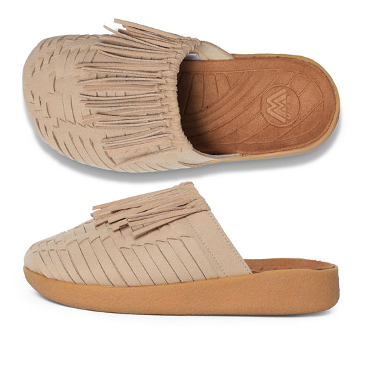 Thunderbird Thatched Mule | Suede Vegan Leather | Rubber | Beige | Tan