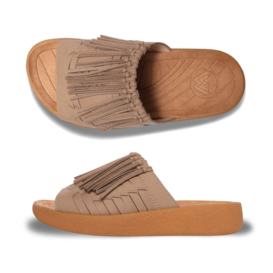Thunderbird Thatched Slide | Suede Vegan Leather | Rubber | Taupe | Tan