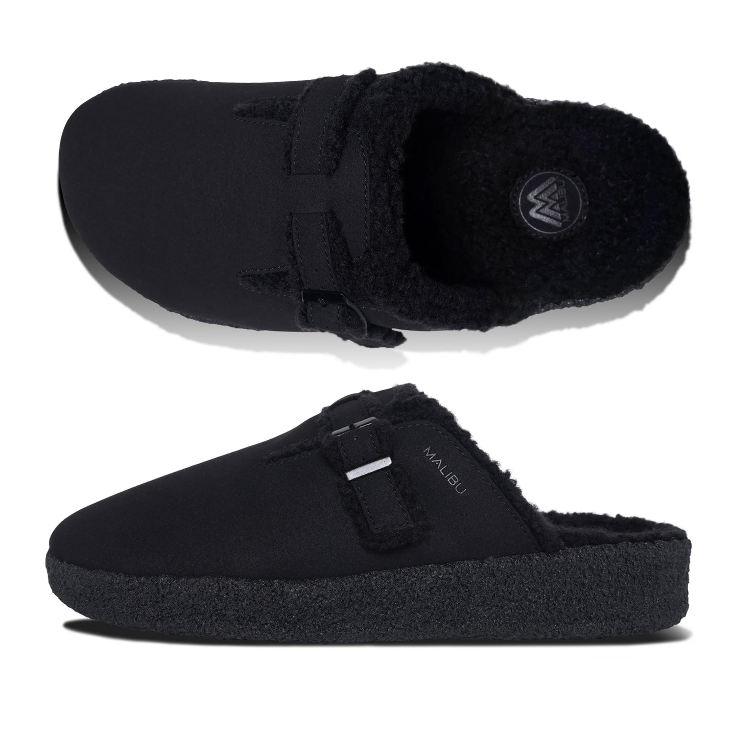 Flores Mule | Vegan Suede | Sherpa | Crepe Rubber | Black