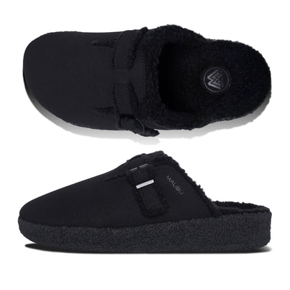 Flores Mule | Vegan Suede | Sherpa | Crepe Rubber | Black