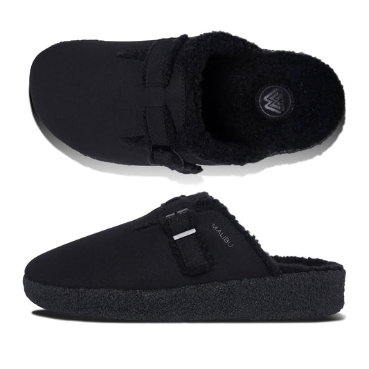 Flores Mule | Vegan Suede | Sherpa | Crepe Rubber | Black