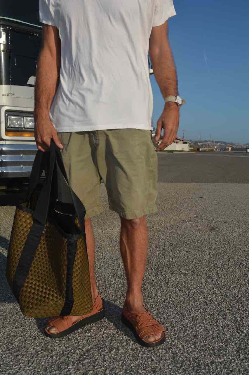 Malibu Sandals Hand Woven Weekender Tote Bag in Olive Black